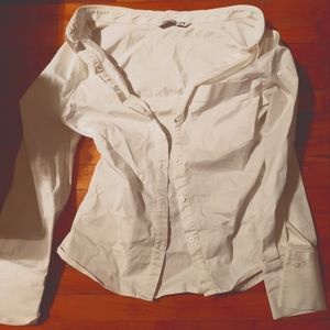 Zara off shoulder white button up cleavage